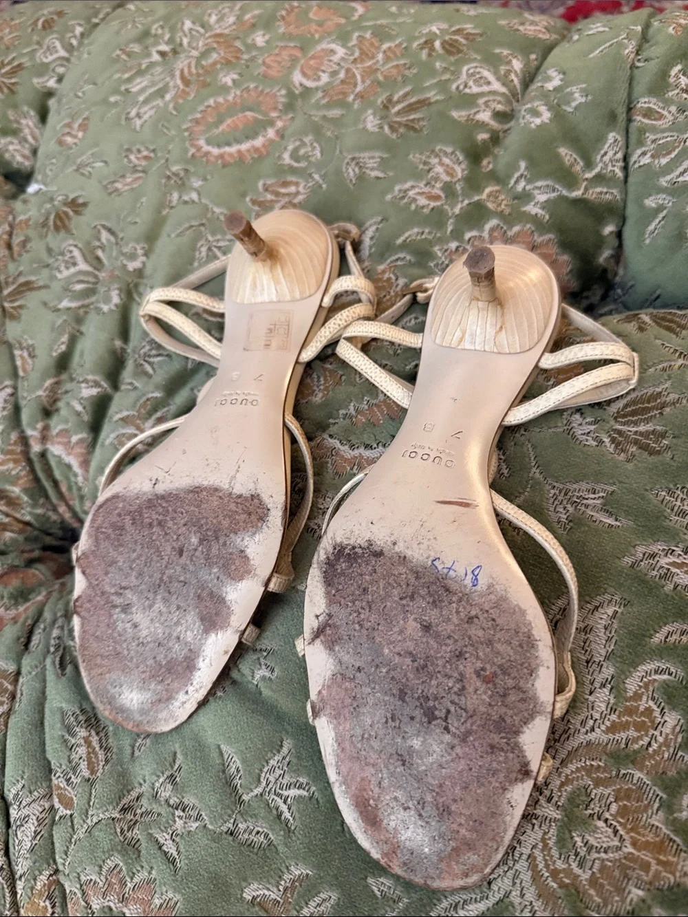 Vintage Gucci Cream Strappy High-Heel Sandals